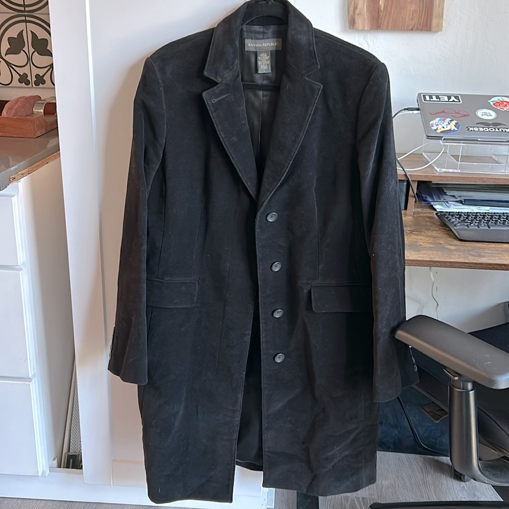 Banana Republic long black velvet coat
